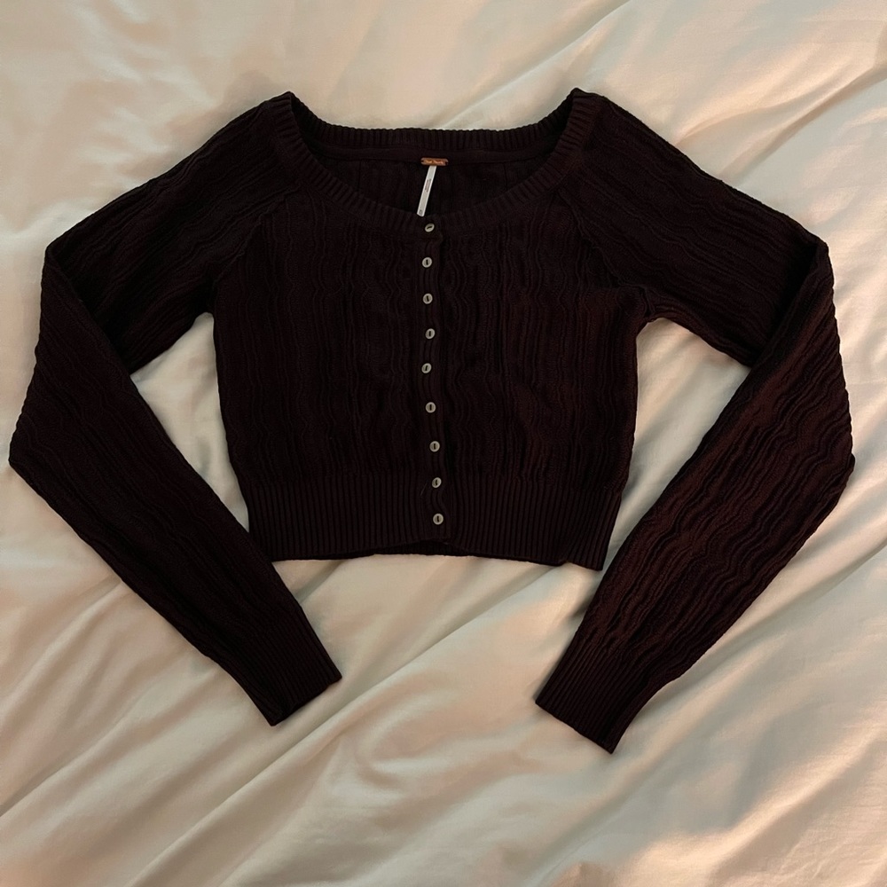 Brown Free People cropped brown cardigan XL